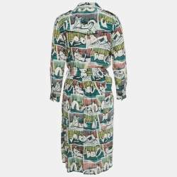 Pre Owned Burberry Green Reclining Figures Silk Trench Midi Dress S