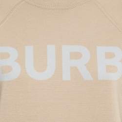 Pre Owned Burberry Beige Logo Print Wool Crewneck Sweater S