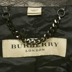 Pre Owned Burberry Black Leather Biker Jacket S