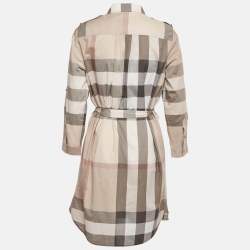 Pre Owned Burberry Beige Checkered Print Cotton Mini Shirt Dress M 