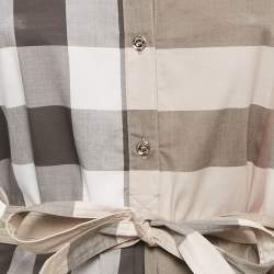 Pre Owned Burberry Beige Checkered Print Cotton Mini Shirt Dress M 