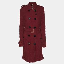 Pre Owned Burberry Burgundy Lace Double Breasted Belted Trench Coat L
