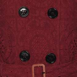 Pre Owned Burberry Burgundy Lace Double Breasted Belted Trench Coat L