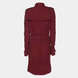 Pre Owned Burberry Burgundy Lace Double Breasted Belted Trench Coat L