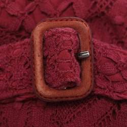 Pre Owned Burberry Burgundy Lace Double Breasted Belted Trench Coat L