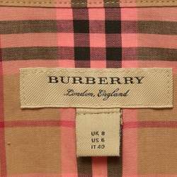 Pre Owned Burberry Beige /Pink Checkered Print Cotton Short Shirt Dress S