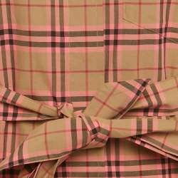 Pre Owned Burberry Beige /Pink Checkered Print Cotton Short Shirt Dress S