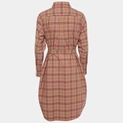 Pre Owned Burberry Beige /Pink Checkered Print Cotton Short Shirt Dress S