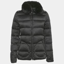 Pre Owned Burberry London Real Fur Trim Nylon Down Jacket S