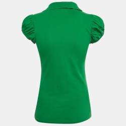 Pre Owned Burberry Green Pique Puff Sleeve Polo T-Shirt S