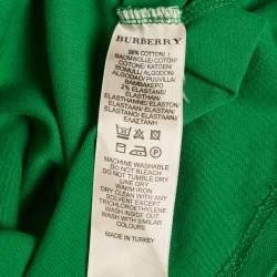 Pre Owned Burberry Green Pique Puff Sleeve Polo T-Shirt S