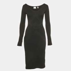 Pre Owned Burberry Black Stretch Knit Flared Mini Dress XS
