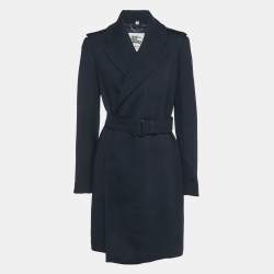 مملوكة مسبقًا Burberry Navy Blue Crepe & Wool Mid Length Coat M