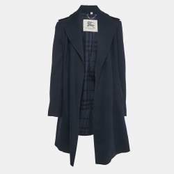 مملوكة مسبقًا Burberry Navy Blue Crepe & Wool Mid Length Coat M