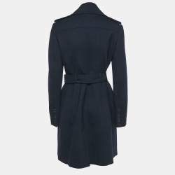 مملوكة مسبقًا Burberry Navy Blue Crepe & Wool Mid Length Coat M