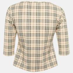 مملوكة مسبقًا Burberry Beige Checks Jersey Long Sleeve Top M