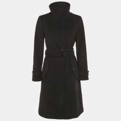 مملوكة مسبقًا Burberry Black Wool Felt Belted Mid-Length Coat M