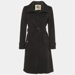 مملوكة مسبقًا Burberry Black Wool Felt Belted Mid-Length Coat M