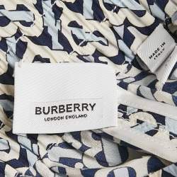 مملوكة مسبقًا بنطلون بربري واسع الساق حرير بطبعة مونوغرام أزرق مقاس صغير (سمول)