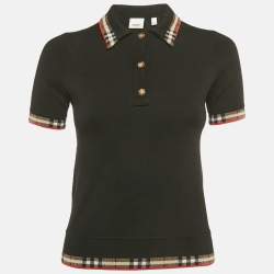 Pre Owned Burberry Black Checks Trims Stretch Knit Polo T-Shirt XXS