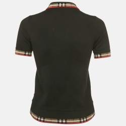 Pre Owned Burberry Black Checks Trims Stretch Knit Polo T-Shirt XXS