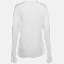 مملوكة مسبقًا قميص بربري أبيض بنمط كاروهات طويل الأكمام جيرسي كتف ميديوم