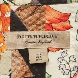Pre Owned Burberry Multicolor Printed Silk Button Front Belted Long Dress S