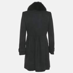مملوكة مسبقًا Burberry Black Wool Blend Detachable Fur Collar Coat S
