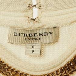 Pre Owned Burberry Cream Collar Embellished Wool Blend Jumper S