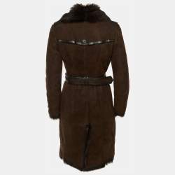 مملوكة مسبقًا Burberry Brown Sued Shearling Fur Coat S