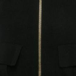 Pre Owned جاكيت بربري حزام أكمام مضلعة محبوكة أسود مقاس صغير جدا