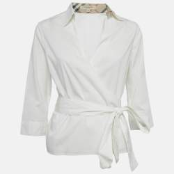 Pre Owned Burberry White Cotton Wrap Shirt M