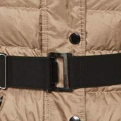 Pre Owned جاكيت بربري بيج صناعي بغطاء رأس قابل للفصل تفاصيل فرو مبطن مقاس صغير جدًا (اكس سمول)