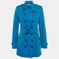 مملوكة مسبقًا Burberry Blue Cotton Double Breasted Trench Coat M