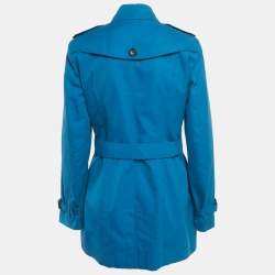 Pre Owned معطف ترنش بربري قطني أزرق بصدر مزدوج مقاس متوسط - ميديوم