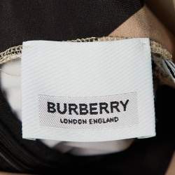 Pre Owned بلوزة بربري قماش مطاطي بطبعة شيفرون بني / بيج برقبة عالية مقاس كبير