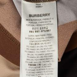 Pre Owned بلوزة بربري قماش مطاطي بطبعة شيفرون بني / بيج برقبة عا لية مقاس كبير