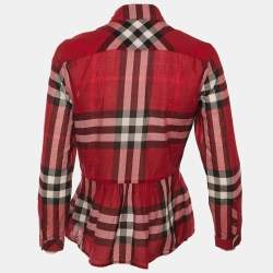 مملوكة مسبقًا Burberry Red Checkered Print Cotton Top M
