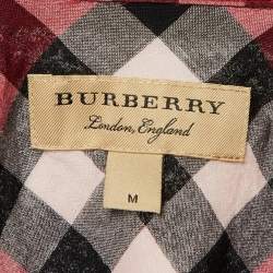 مملوكة مسبقًا Burberry Red Checkered Print Cotton Top M