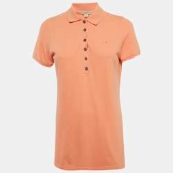 Pre Owned Burberry Orange Logo Embroidered Cotton Polo T-Shirt M