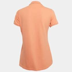 Pre Owned Burberry Orange Logo Embroidered Cotton Polo T-Shirt M