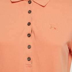 Pre Owned Burberry Orange Logo Embroidered Cotton Polo T-Shirt M