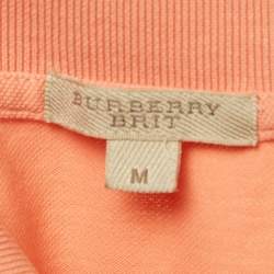 Pre Owned Burberry Orange Logo Embroidered Cotton Polo T-Shirt M