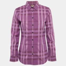 Pre Owned Burberry Purple Checks Cotton Long Sleeve Shirt 