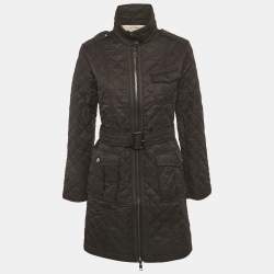 Pre Owned Burberry Black Synthetic Quilted Mid-Length Coat M