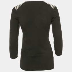 مملوكة مسبقًا تيشيرت كم طويل بربري حافة مربعة سوداء مقاس صغير (سمول)