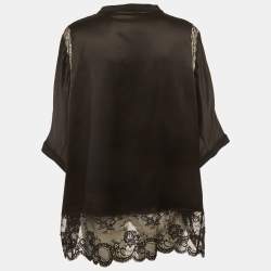 Pre Owned Burberry Black Satin Lace Trim Blouse M