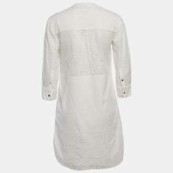 Pre Owned فستان قميص بربري دانييلا بالقطن الأبيض  بحجم صغير مع ثقوب 