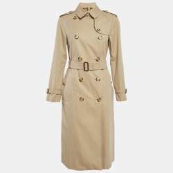 Pre Owned Burberry Beige Gabardine Waterloo Heritage Trench Coat XS