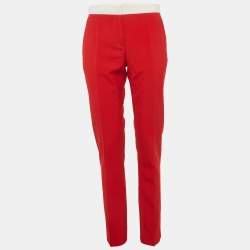 Pre Owned Burberry Red Wool Two-Tone Tailored Trousers S